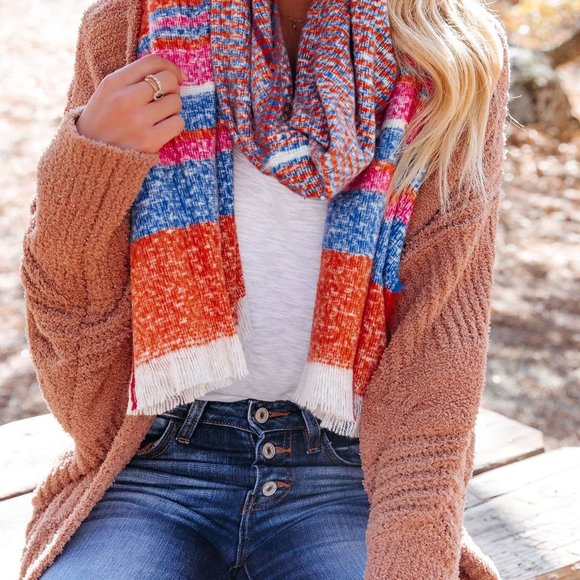 JENESIS STRIPED SCARF - ORANGE COMBO - Picture 2 of 4